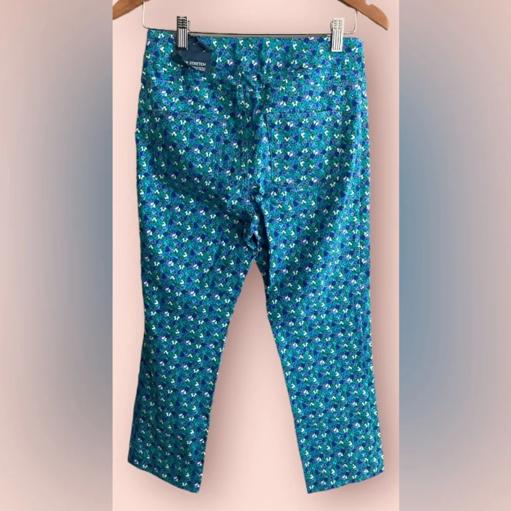 Soft Surroundings: Blue Pants with Tiny Forget Me Not Flowers Super Stretch